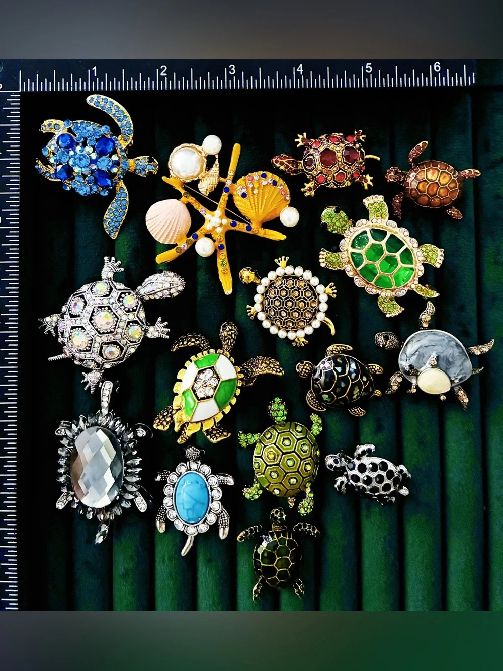 Lot of 15 Turtle Sea Turtle Brooch Pin Colorful Rhinestone Enamel Shell Crystal